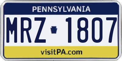 PA license plate MRZ1807