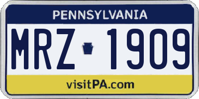PA license plate MRZ1909
