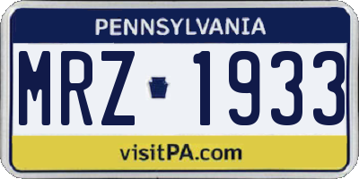 PA license plate MRZ1933