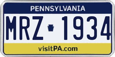 PA license plate MRZ1934