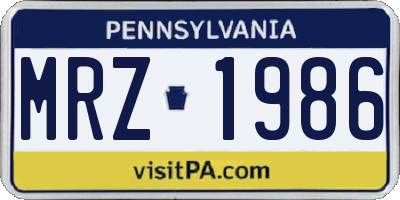 PA license plate MRZ1986
