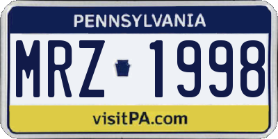 PA license plate MRZ1998