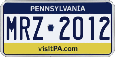 PA license plate MRZ2012
