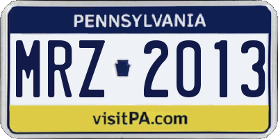PA license plate MRZ2013