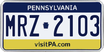 PA license plate MRZ2103