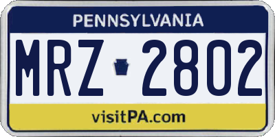 PA license plate MRZ2802