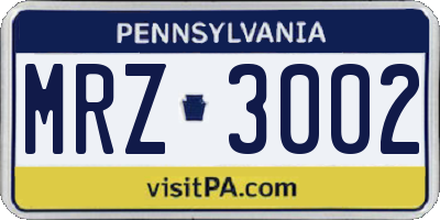 PA license plate MRZ3002