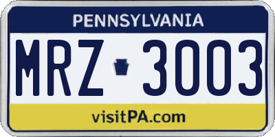 PA license plate MRZ3003