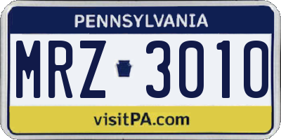 PA license plate MRZ3010