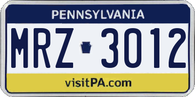 PA license plate MRZ3012