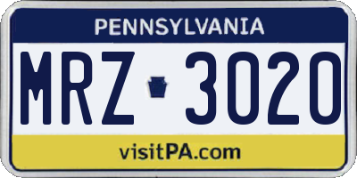 PA license plate MRZ3020
