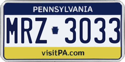 PA license plate MRZ3033
