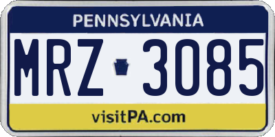 PA license plate MRZ3085