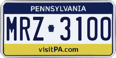 PA license plate MRZ3100
