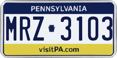 PA license plate MRZ3103