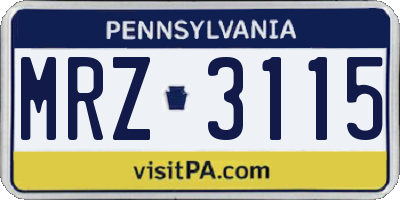 PA license plate MRZ3115