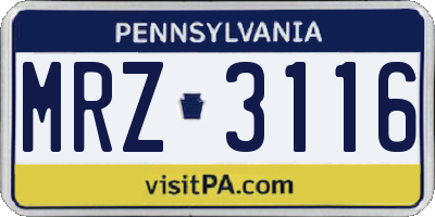 PA license plate MRZ3116