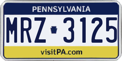 PA license plate MRZ3125