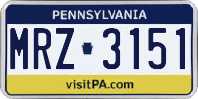 PA license plate MRZ3151