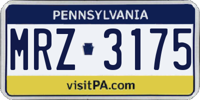 PA license plate MRZ3175