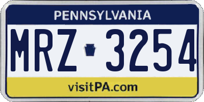 PA license plate MRZ3254