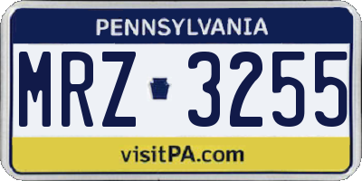 PA license plate MRZ3255