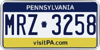PA license plate MRZ3258