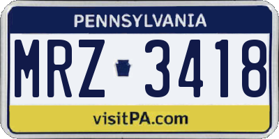 PA license plate MRZ3418