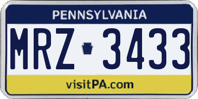 PA license plate MRZ3433