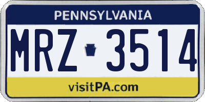 PA license plate MRZ3514