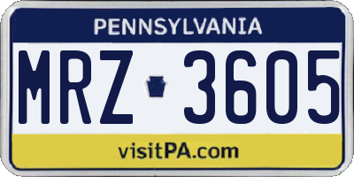PA license plate MRZ3605