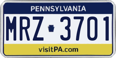 PA license plate MRZ3701