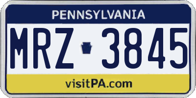 PA license plate MRZ3845