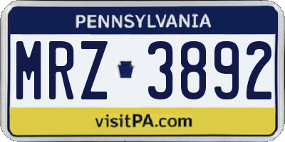 PA license plate MRZ3892