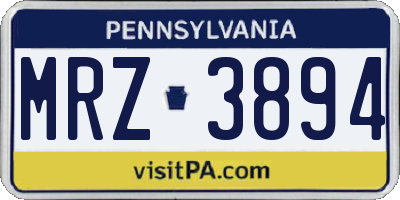 PA license plate MRZ3894