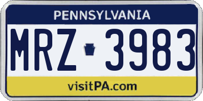 PA license plate MRZ3983
