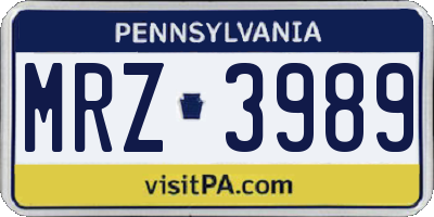 PA license plate MRZ3989