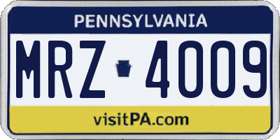PA license plate MRZ4009