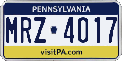 PA license plate MRZ4017