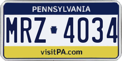 PA license plate MRZ4034