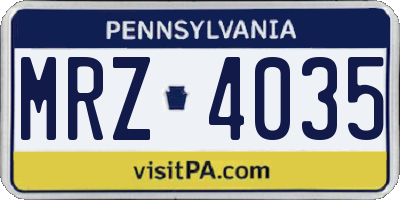 PA license plate MRZ4035