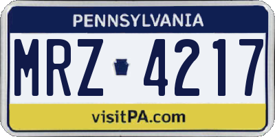 PA license plate MRZ4217
