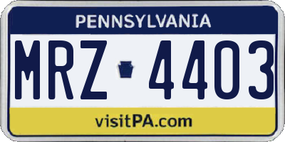 PA license plate MRZ4403