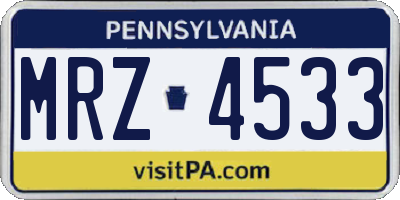PA license plate MRZ4533
