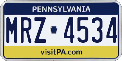PA license plate MRZ4534