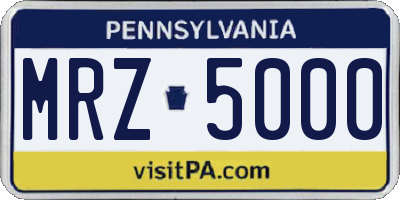 PA license plate MRZ5000