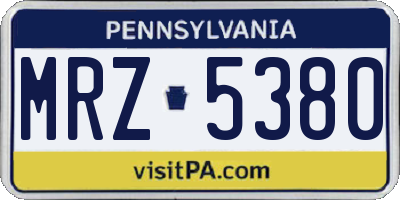 PA license plate MRZ5380