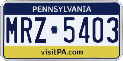 PA license plate MRZ5403
