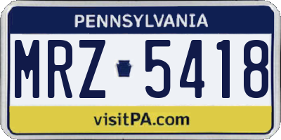 PA license plate MRZ5418