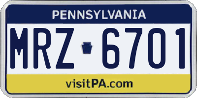 PA license plate MRZ6701